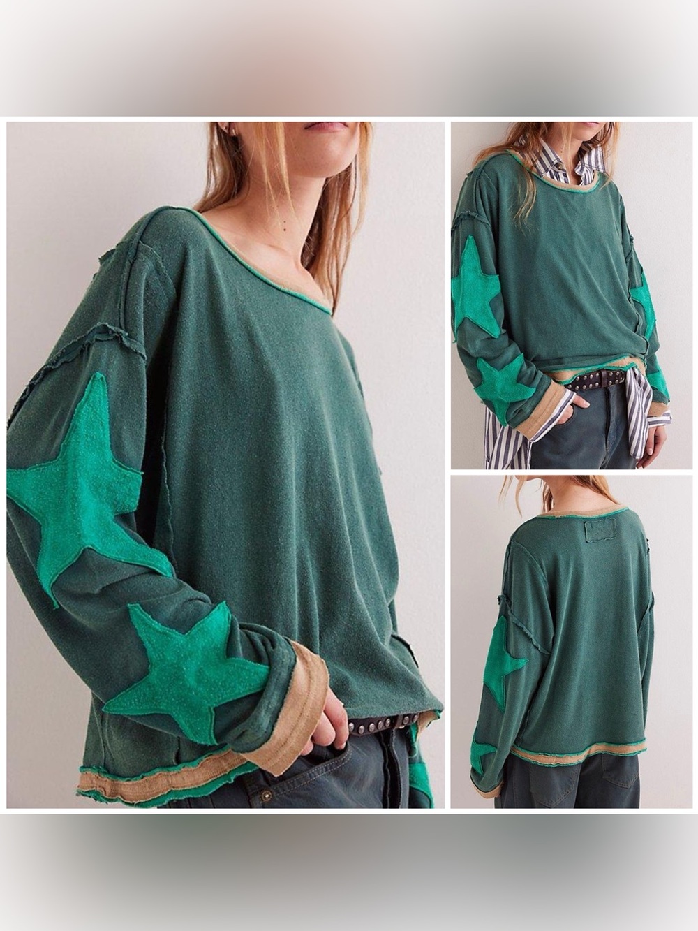 NWOT Free People We The Free You're A Star Tee - green combo - XS